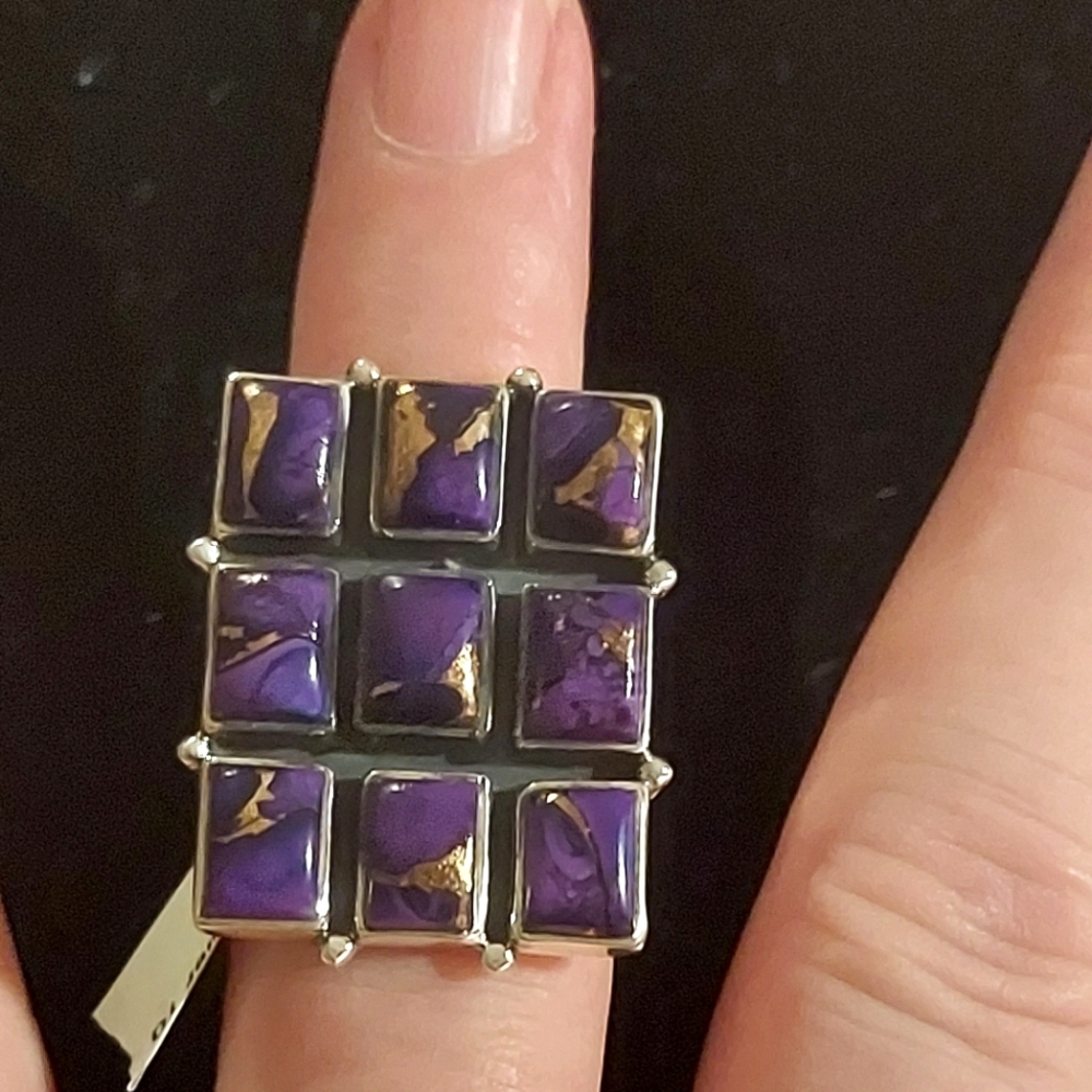 Sterling Silver Large Purple Kingman Dalia Ring